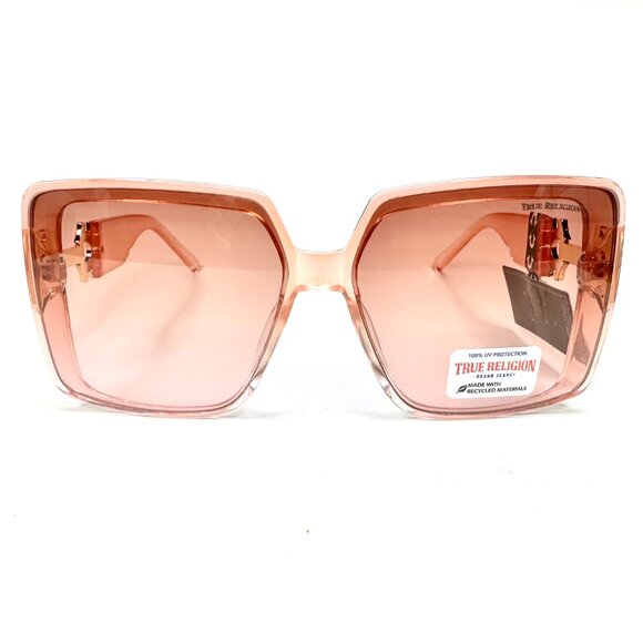 True Religion TR56234X Sunglasses Pink Translucent Gold Horseshoe Logo Oversized main image 5